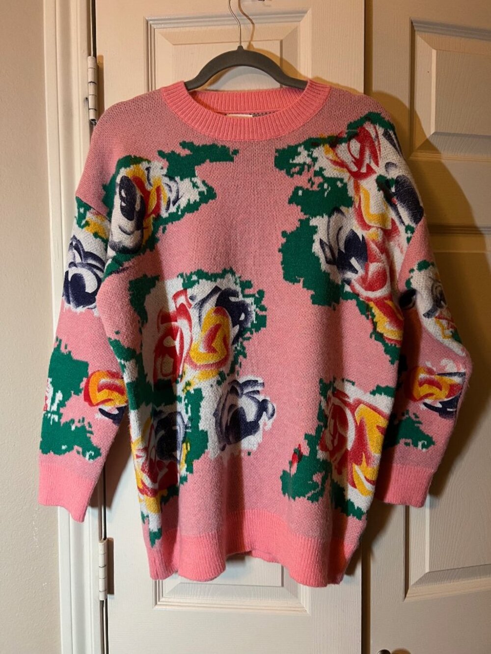 Women's Peony Pastels Pink Floral Sweater - Small